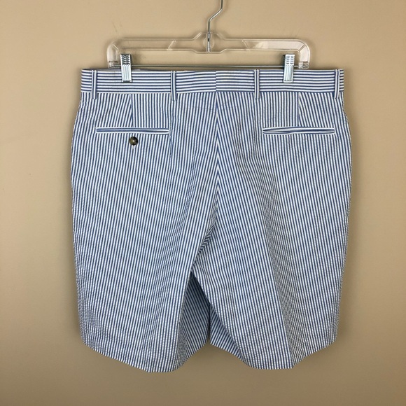 Berle Shorts Men’s 36R Blue/White Striped Flat Front Bermuda Seersucker Pockets - Picture 6 of 10